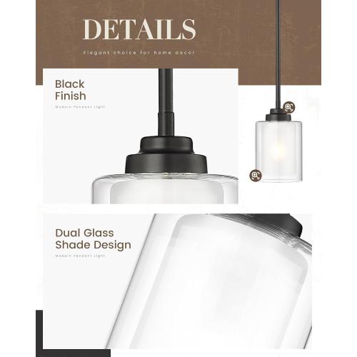 TENGXIN Modern Pendant Light, Matte Black Pendant Lights Kitchen Island,Farmhouse Pendant Lighting for Dining Room Bedroom Bar Office,TXPLBK02