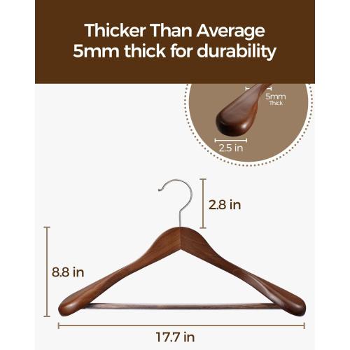 Premium Wooden Hangers 6-Pack – Wide Shoulder Non-Slip Design for Coats, Jackets & Suits | 360° Rotating Closet Organizers | Durable & Space-Saving (Vintage Wood)