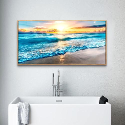 MHARTK66 Canvas Prints - Blue Beach Scenery Wall Art for Living Room & Bedroom - Modern Office Decorations