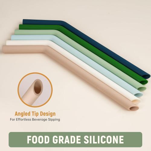 NiHome 6 PCS Extra Wide Reusable Bent Silicone Straws for Boba & Smoothies