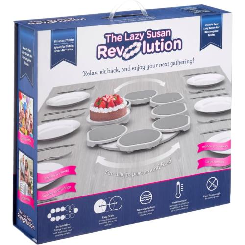 Light Gray- The Lazy Susan Revolution - The First Patented Lazy Susan Turntable Expandable for Rectangular & Oblong Tables - Kitchen & Dining Tables - Great Gift! Parties & Gatherings