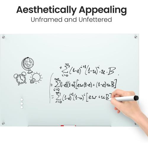 VUSIGN 36 x 24 Glass Whiteboard, Magnetie Dry Erase Board of Frameless, Minimalist Style Glass White Board for Wall, Office, Home,School