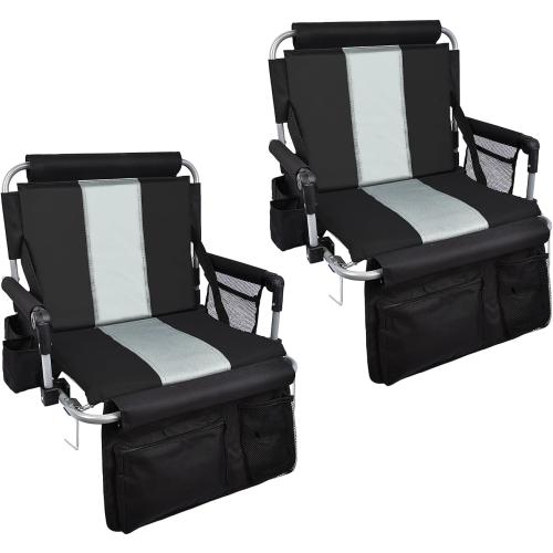 Stadium Seat with Back Support, Portable Fording Bleacher Chair with Cushion and Armrest, Cup Holder, Mesh Bag and Hidden Hook, Football, Soccer