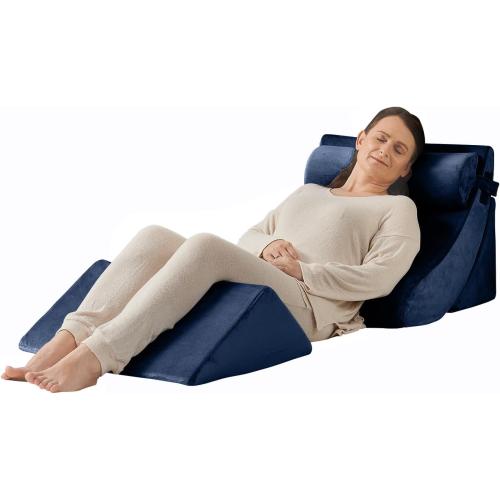 Axelrod 4PCS Orthopedic Bed Wedge Pillow Set, Post Surgery Foam for Back, Neck and Leg Pain Relief Comfortable & Adjustable Pillows- Anti Snoring, Heartburn, Acid Reflux & GERD Sleeping Dark Blue