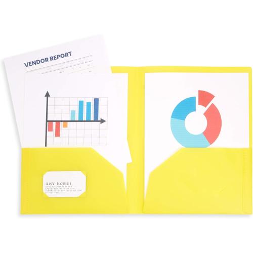 Blue Summit Supplies 6 Pack Multicolor Two Pocket Plastic Folders with Pockets, Heavy Duty Colored 2 Pocket Plastic Folders for School, and Business Card Slot, Home, and Work