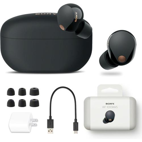 Sony WF-1000XM5 Truly Wireless Bluetooth Noise Canceling Earbuds Headphones with Voice Built in, Black (WF1000XM5/B)   USB Adapter
