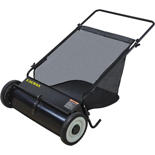 Push Lawn Sweeper, 26-Inch Width, 7 Cu. Ft. Hopper Capacity, 4 Spinning Brushes, Adjustable Height, Durable Steel Frame with Rubber Wheels, Ideal for Leaves and Grass
