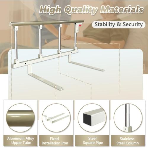 Bed Rails for Elderly Adults Safety Seniors Bed Cane Assist Bar Railings Handle Bedside Rail Adjustable Hospital Assistive Devices Guard Fall Prevention Handicap Grab Bar Support Rail