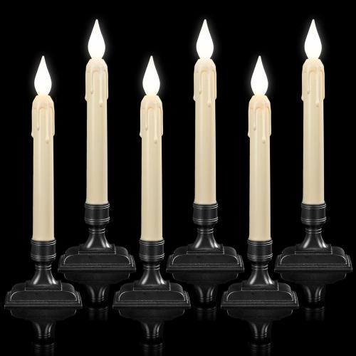 6 Pcs Sensor Dawn to Dusk Window Candles, Flickering Battery Candles for Windows, Ultra Bright Fake Candle Lights with Black Holders, Led Candlesticks for Xmas Home Decor, White Light