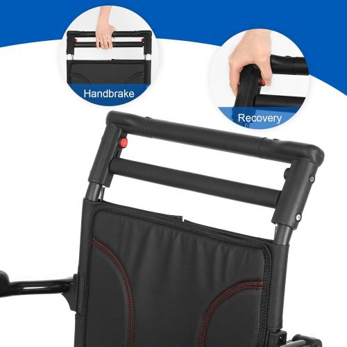 Portable Aluminum Transport Wheelchair with Handbrake, 11 Rear Wheels, Ultralight Folding Travel Wheelchair for Adults, Black (Seat Width:17.75)