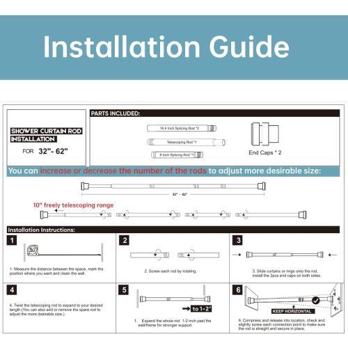 Matte Black 32-62 BRIOFOX Tension Curtain Rod Adjustable 32 to 62 inch - Spring Tension Shower Curtain Rod No Drilling Non Slip