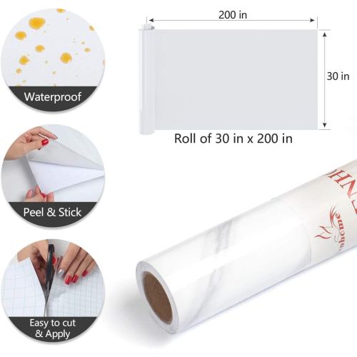 YENHOME 30X200 White Marble Contact Paper for Countertops Waterproof Self Adhesive Marble Peel and Stick Wallpaper Peel and Stick Countertops for Kitchen Bathroom Cabinet Vinyl Counter Cover Glossy