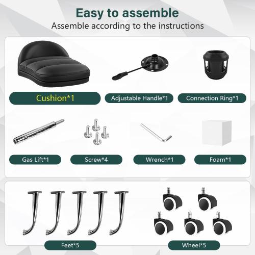 Black Rolling Stool Chair with Wheel for Home Work SPA Massage Height-Adjustable and Cost-Effective Swivel Stool with Low Back