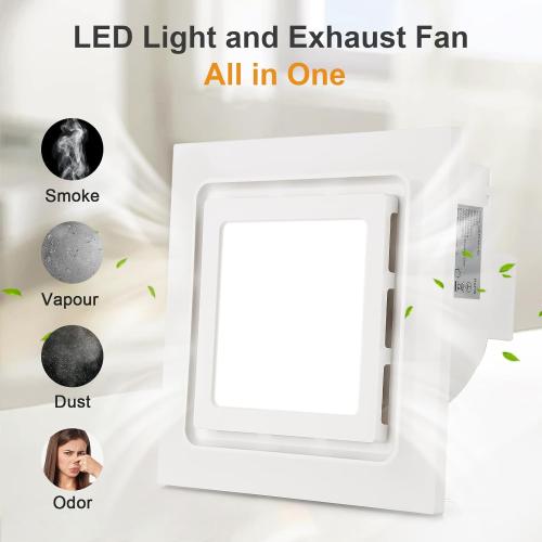 Bathroom Exhaust Fan with Light 10x10 IN Panel, Mounting Opening 8.3x8.3 IN 130CFM Ultra Quiet 1.0 Sone Exhaust Fan with 1500lm 6000K Light Ventilation Fan Combo for home, office etc