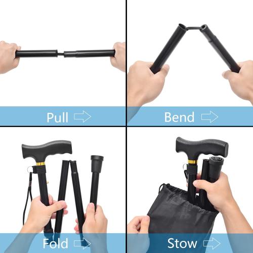 Folding Walking Cane - Lightweight, Adjustable, Anti-Slip, Portable, with Storage Bag and Strap, Suitable for Men, Women, and The Elderly.