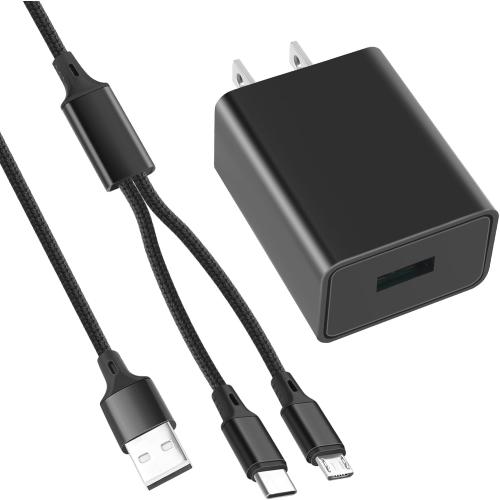 UL Listed Fast Charger for Old and New Kindle Fire Tablets (Designed for use with All Fire Tablets and All Kindle E-Readers)-6Ft USB to Micro-USB and USB-C Braided Cable