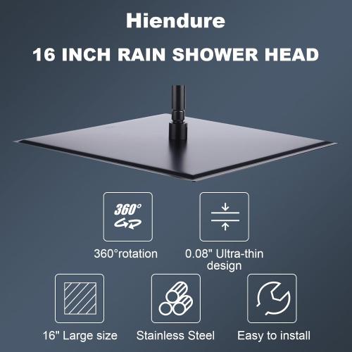 Shower Head,16 Inch Ultra Thin High Pressure Fixed Rain Showerhead Matte Black with Silicone Nozzle - Adjustable Metal Swivel Ball Joint - For the Best Relaxation and Spa