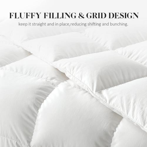 WhatsBedding White Queen Size Feather Down Fiber Comforter, Filled with Feather and Down Fiber, All Season Fluffy Ultra Soft 100% Cotton Duvet Insert, Luxury Hotel Bedding Style Comforter,90x90