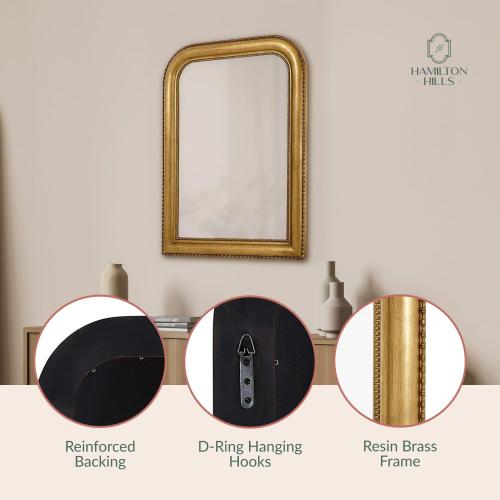 Hamilton Hills 20 x 30 Classic Gold Framed Rich Framed Top Round Corner Mirror - Thick Arched Top Rich Wall Mirror - Vanity for Bathroom Decor, Bedroom, Living Room - Hangs Horizontal or Vertical