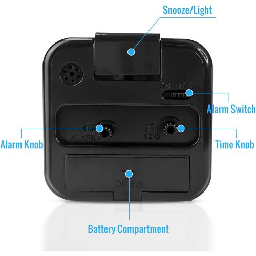 Small Analog Travel Alarm Clock, Battery Operated Desk Table Shelf Clock for Kids, Quieter Bedside Alarm Clocks for Bedrooms Bathroom Living Room Kitchen, Black