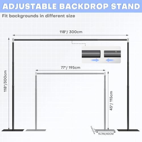 10x10 ft Pipe and Drape Backdrop Stand Kit Heavy Duty Backdrop Stand Adjustable Photo Background with Metal Base for Parties Wedding Video Studio Birthday Background Stand