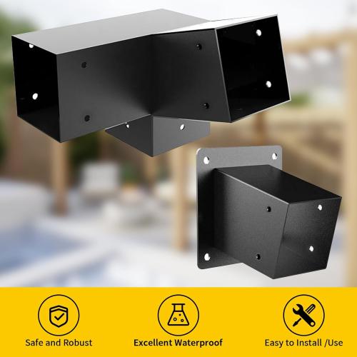 Pergola Slanted Roof Bracket kit 4 Pack,3-Way 30-Degree Right Angle Corner Bracket with Wall Mount Post Base for 4x4 (Actual:3.5“x3.5) Lumber for Pergolas/Gazebos,Porchs - 4Pack