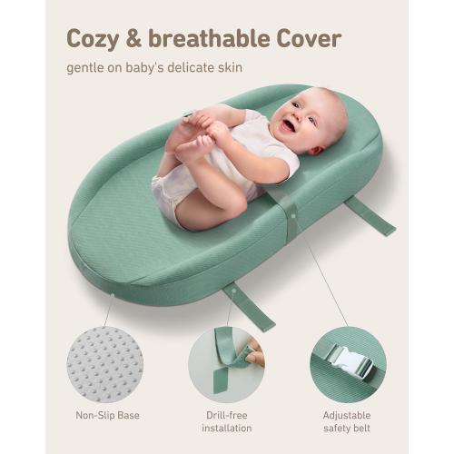 (Color Tan) Contoured Changing Pad with Soft & Washable Cover, Waterproof Lining Foam Baby Changing Table Pads for Dresser Top, Secure with Security Strap and Two High Curved Sides, 32”×16”,