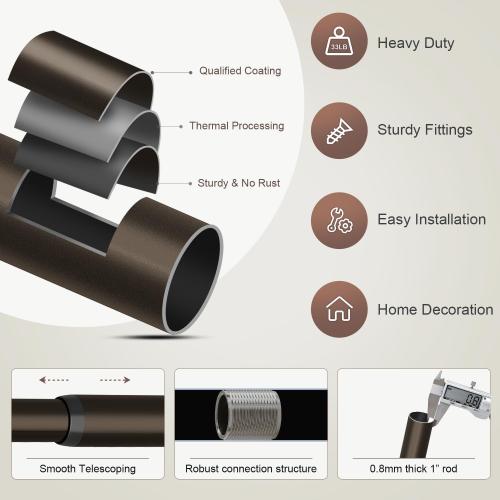 Lootkell Modern Antique Brown Bronze Curtain Rods for Windows 66 to 120 Inches Adjustable Heavy Duty 1 Diameter Window Rod with Decorative Finials for Outdoor Farmhouse Bedroom Kitchen Living Room