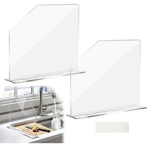 LILXIU 2 PCS Acrylic Sink Splash Guard 16.14 * 13.38 Inch Clear Freestanding Panel Barrier with Base Plate Countertop Partition for Kitchen Bathroom Home Hospitals Labs