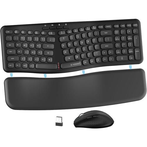 E-YOOSO Ergonomic Wireless Keyboard and Mouse Combo, Split Design with Detachable Wrist Rest, 2.4G Full Size Ergo Computer Keyboard Set for Programmers/Office, Compatible with Windows/Mac/PC/Laptop