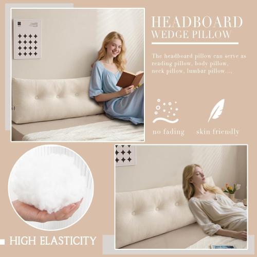 White Triangular Wedge Headboard Pillows Twin XL Dorm Headboard Long Backrest Positioning Support Reading Bolster Pillow Side Pockets Wedge Pillow College Dorm Room Essentials Bed Bedroom Decor White