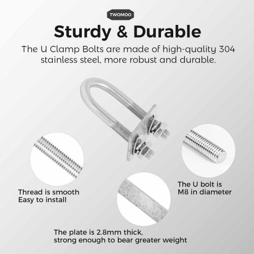 4 Sets Round U-Bolts, 1 inch Wide Stainless Steel U Clamp Bolts with Frame Plates and Nuts for Automobile, Wood, Tube, Boat Trailers (M6 x 25mm x 70mm)