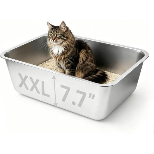 Stainless Steel Cat Litter Box for Adult Cats or Kitty/Kitten 23.6x15.8x8 Rust-Proof, High Side, Non Stick, No Smell, Easy to Clean Metal Cat Litter Box‼️light dirt and good condition‼️