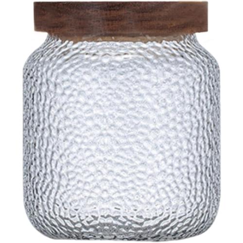 Viovian 16 oz Glass Coffee Nuts Canister Vintage Glass Storage Jars with Wooden Lids Clear Decorative Jar for Food Kitchen Coffee Tea Sugar Cookie Candy Counter Pantry 500ML