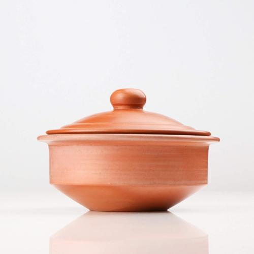 Swadeshi Blessings HandMade Exclusive Range Unglazed Earthen Dahi Handi/Curd Pot/Mitti Handi/Clay Pot with Lid,1Liters Also for Serving with Natural Firing Shade (Round- 1 Liters)