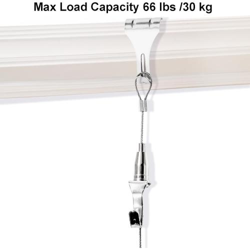 Okllen 20 Pack Picture Rail Hooks and Wire, Picture Rail Hanging System, 3ft Length Picture Hanging Wire with Loop & Adjustable Wire Hooks Kit, Silver