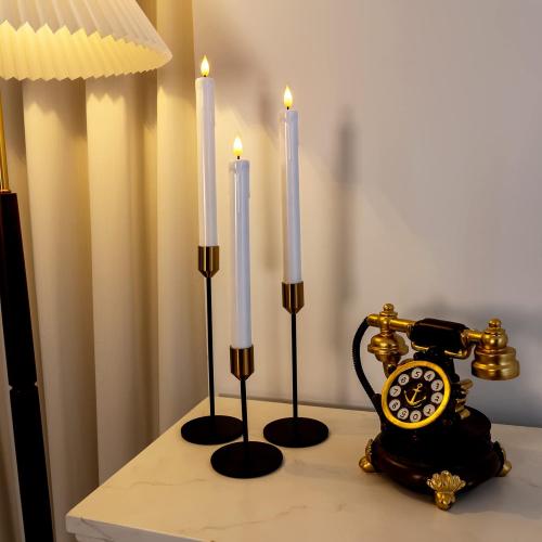 Homemory 3 Pcs Flameless Taper Candles with Remote Timer Dimmer, 9.6 White Flickering Candlesticks Battery Operated, Realistic Plastic LED Candles for Fireplace Wedding Seasonal Indoor Decorations