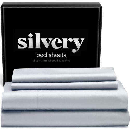 Silvery Silver Infused Bed Sheets Set - Award-Winning Self-Cooling Fabric with Self-Cleaning Silvery Technology™ for Hygienic Sleep - Luxurious Silky Soft Comfort (Gray, Split King)