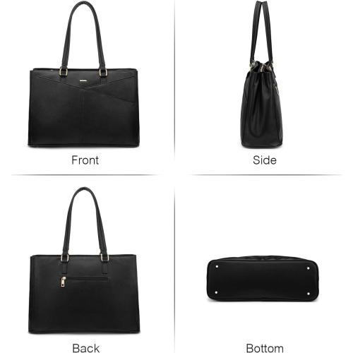 LOVEVOOK Laptop Tote Bag for Women 15.6 Inch Waterproof Leather Computer Bags Business Office Work Briefcase Black