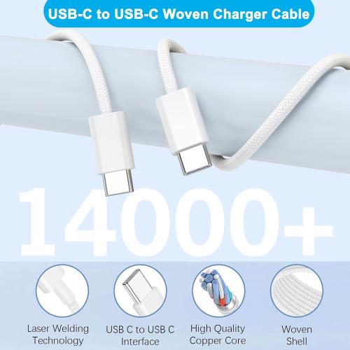 iPhone 17 16 Charger Fast Charging,Apple iPhone USB C Fast Charger Block,2Pack 6FT Type C USB C to C Woven Cable Cord for iPhone 17/17 Pro Max/17 Pro/Air/16 Pro Max/16 Pro/15 Pro Max,iPad Pro/Air/Mini