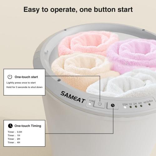 SAMEAT Heated Towel Warmers for Bathroom - Large Towel Warmer Bucket, Wood Handle, Auto Shut Off, Fits Up to Two 40X70 Oversized Towels, Gray