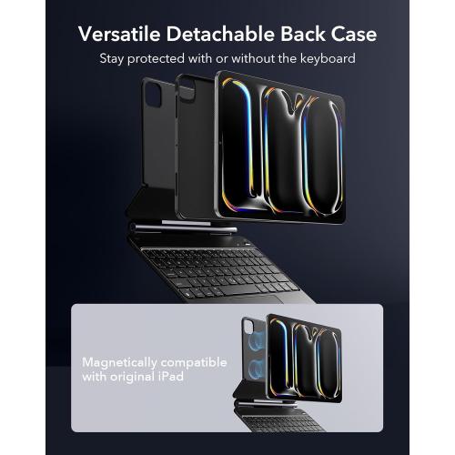 ESR iPad Air 11 Inch Case with Keyboard (M3/M2, 2025/2024) & iPad Pro 11/Air 5th/4th Gen Keyboard, Easy-Set Magnetic Stand, Portrait/Raised Modes, with Removable Protective Case, Black