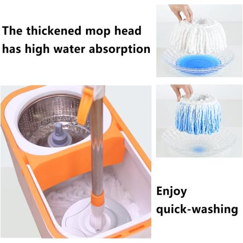 Floor Spin Mop and Bucket Set with Wringer System Extended Stainless Steel Handle 61＂for Home Floor Cleaning