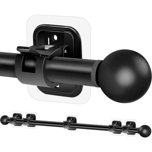 Adhesive Curtain Rod No Drilling for Renter 48 to 84 Inch Adjustable, Black | Easy Tool-Free Installation, No Drill, Non Screw, Stick on Apartment Friendly Poles with Screwless Bracket Holder Hook, Black