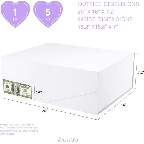 ROSEGLD Extra Large Gift Box 20x16x7.2 Inches, Giant White Magnetic Gift Box with lids for Presents, Bridesmaid Proposal Box (Glossy White)
