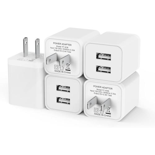 5Pack USB Wall Charger 2.4A Dual USB Port Cube Power Plug Adapter