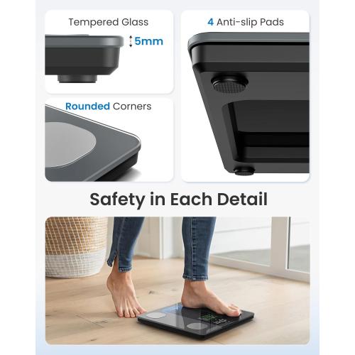 Color Grey RENPHO Smart Scale for Body Weight, Weight Scale with 7-in-1 Large Display for BMI, Body Fat, Muscle Mass, 13 Body Composition, High Accurate Bluetooth Scale, 500lbs, 11.8, Elis 2XL