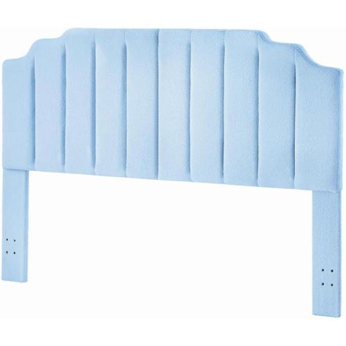 24KF Light Blue Teddy Fabric Tufted King Upholstered Headboard, Modern Vertical Channel Design California King Headboard with Stepped Silhouette Top Edge,6026-K-Teddy Light Blue