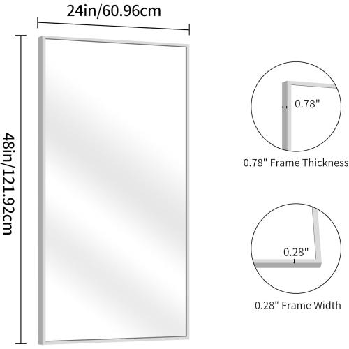 Silver 48x24 YIROMAN Bathroom Mirror 48x24, Large Brushed Silver Bathroom Mirror for Over Sink with Aluminum Frame, Rectangular Vanity Mirror with Right Angle, Wall Mirror Hangs Horizontal or Vertical