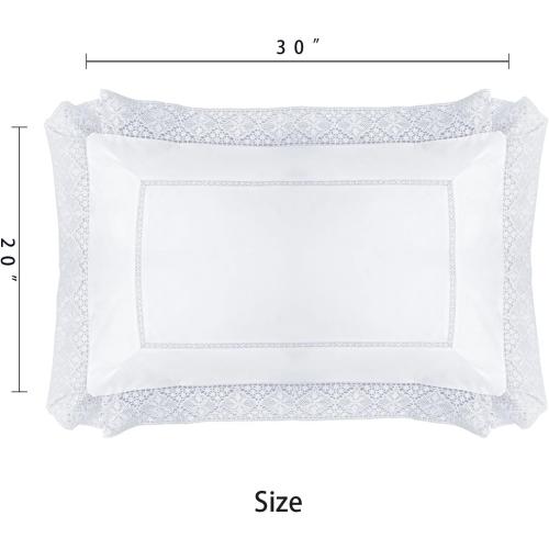 Set of 2 Lace Embroidery Pillow Shams, 100% Cotton Queen Size, White Good Feeling Pillow Cases with Envelope Closure, Softer and Breathable Pillowcases, 20x30 inches